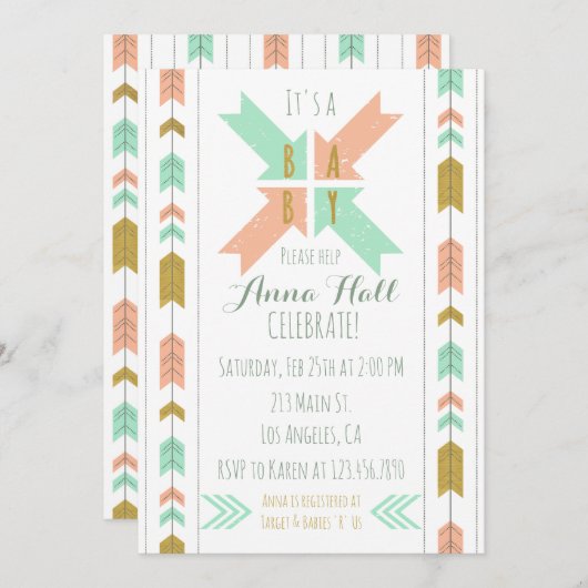 Golden Tribal Arrow Baby Einladung (Vorne/Hinten)