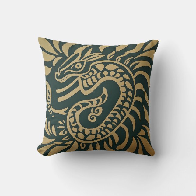 Golden Tribal Dragon Pillow Kissen (Vorderseite)