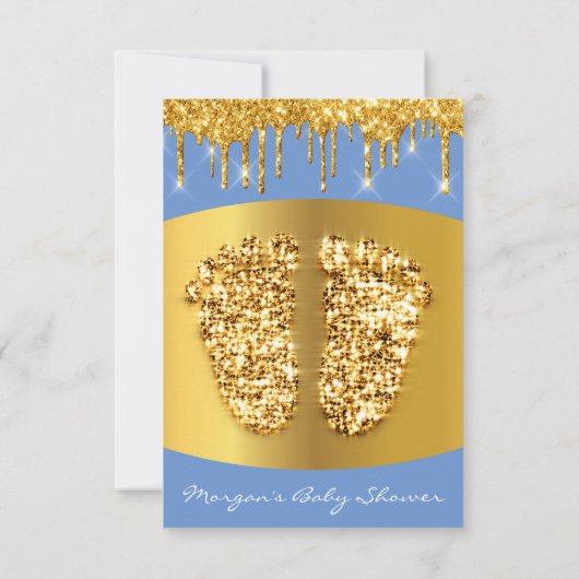Golden Tropfens Royal Blue Baby Dusche Fee Boy Einladung (Rückseite)