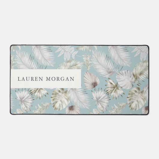 Golden Tropic Greenery Monogram Schreibtischunterlage (Vorderseite)