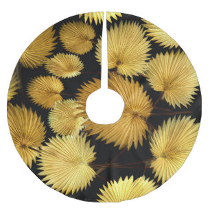 Golden Tropical Blätter: Licuala Elegance Polyester Weihnachtsbaumdecke