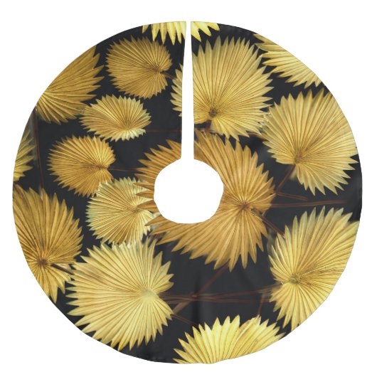Golden Tropical Blätter: Licuala Elegance Polyester Weihnachtsbaumdecke (Vorderseite)
