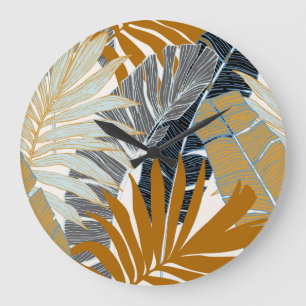 Golden Tropical Blätter Silhouette Große Wanduhr