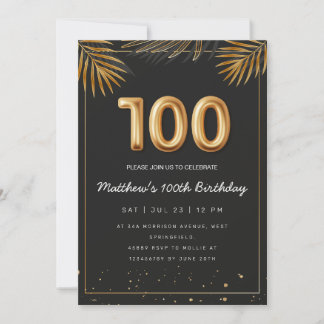 Golden Tropical Palm Blätter 100. Geburtstag Einladung