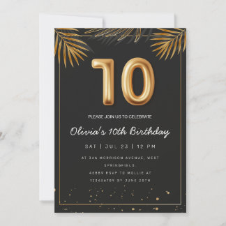 Golden Tropical Palm Blätter 10. Geburtstag Einladung
