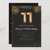 Golden Tropical Palm Blätter 11. Geburtstag Einladung (Vorne/Hinten)