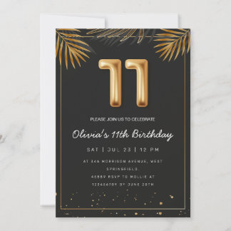 Golden Tropical Palm Blätter 11. Geburtstag Einladung