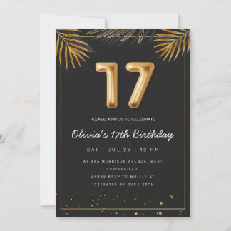Golden Tropical Palm Blätter 17. Geburtstag Einladung