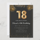 Golden Tropical Palm Blätter 18. Geburtstag Einladung (Vorderseite)