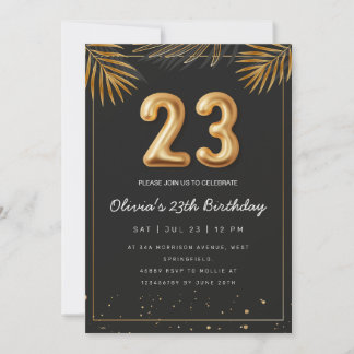 Golden Tropical Palm Blätter 23. Geburtstag Einladung