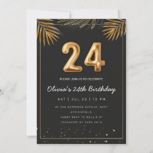 Golden Tropical Palm Blätter 24. Geburtstag Einladung