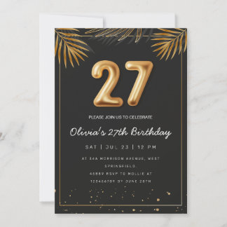 Golden Tropical Palm Blätter 27. Geburtstag Einladung