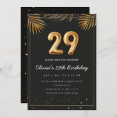Golden Tropical Palm Blätter 29. Geburtstag Einladung (Vorne/Hinten)