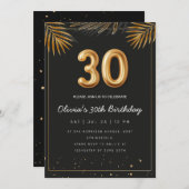 Golden Tropical Palm Blätter 30. Geburtstag Einladung (Vorne/Hinten)