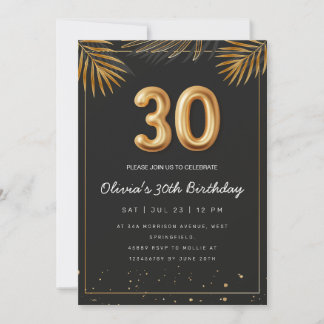 Golden Tropical Palm Blätter 30. Geburtstag Einladung