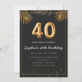 Golden Tropical Palm Blätter 40. Geburtstag Einladung