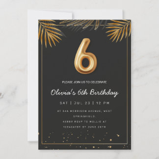 Golden Tropical Palm Blätter 6. Geburtstag Einladung
