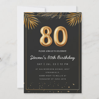 Golden Tropical Palm Blätter 80. Geburtstag Einladung