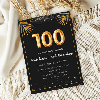 Golden Tropical Palm Leaves 100th Birthday  Einladung