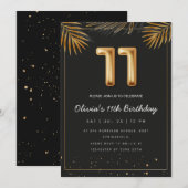 Golden Tropical Palm Leaves 11th Birthday  Einladung (Vorne/Hinten)