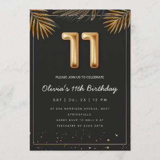 Golden Tropical Palm Leaves 11th Birthday  Einladung