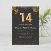 Golden Tropical Palm Leaves 14th Birthday  Invitat Einladung (Stehend Vorderseite)
