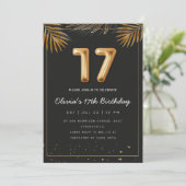 Golden Tropical Palm Leaves 17th Birthday  Einladung (Stehend Vorderseite)
