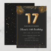 Golden Tropical Palm Leaves 17th Birthday  Einladung (Vorne/Hinten)