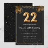Golden Tropical Palm Leaves 22th Birthday  Einladung (Vorne/Hinten)