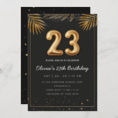 Golden Tropical Palm Leaves 23th Birthday  Einladung (Vorne/Hinten)