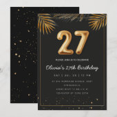 Golden Tropical Palm Leaves 27th Birthday  Einladung (Vorne/Hinten)