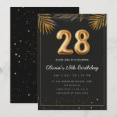 Golden Tropical Palm Leaves 28th Birthday  Einladung (Vorne/Hinten)