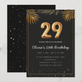Golden Tropical Palm Leaves 29th Birthday Einladung (Vorne/Hinten)