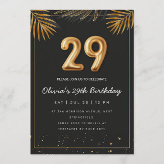 Golden Tropical Palm Leaves 29th Birthday  Einladung