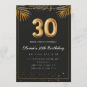 Golden Tropical Palm Leaves 30th Birthday Einladung (Vorderseite)