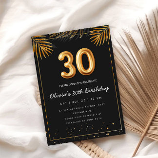 Golden Tropical Palm Leaves 30th Birthday Einladung