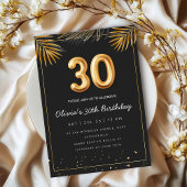 Golden Tropical Palm Leaves 30th Birthday  Einladung