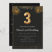  Golden Tropical Palm Leaves 3rd Birthday  Einladung (Vorne/Hinten)