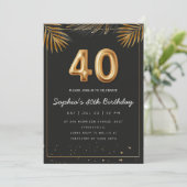 Golden Tropical Palm Leaves 40th Birthday Einladung (Stehend Vorderseite)