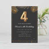Golden Tropical Palm Leaves 4th Birthday  Einladung (Stehend Vorderseite)