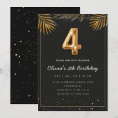 Golden Tropical Palm Leaves 4th Birthday  Einladung (Vorne/Hinten)