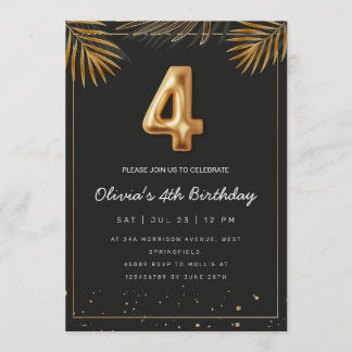 Golden Tropical Palm Leaves 4th Birthday  Einladung