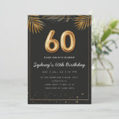 Golden Tropical Palm Leaves 60th Birthday Einladung (Stehend Vorderseite)