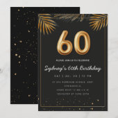 Golden Tropical Palm Leaves 60th Birthday Einladung (Vorne/Hinten)