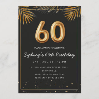 Golden Tropical Palm Leaves 60th Birthday  Einladung