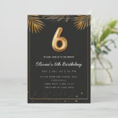 Golden Tropical Palm Leaves 6th Birthday Einladung (Stehend Vorderseite)