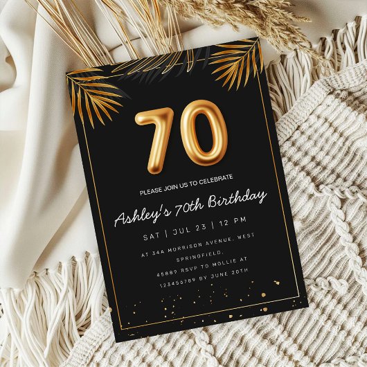 Golden Tropical Palm Leaves 70th Birthday  Einladung