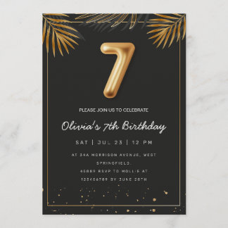  Golden Tropical Palm Leaves 7th Birthday  Einladung