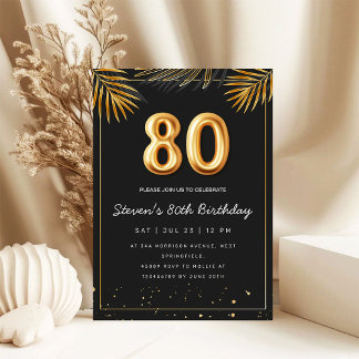 Golden Tropical Palm Leaves 80th Birthday  Einladung