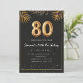 Golden Tropical Palm Leaves 80th Birthday  Einladung (Stehend Vorderseite)